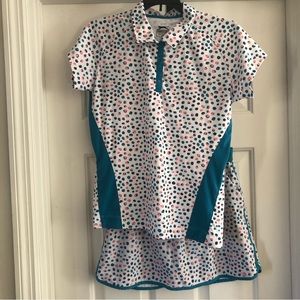 Slazenger Set Golf Tennis Girls XL Polo and Skort Polka Dot